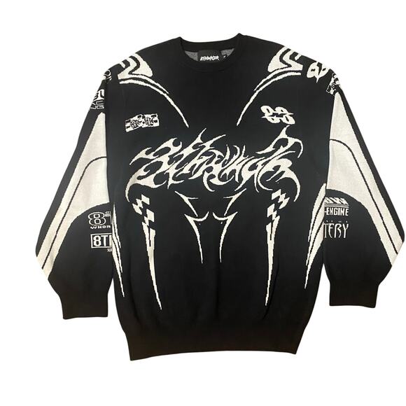 8thWNDR Moto Cross Knit Cotton Sweatshirt Size Medium - Picture 1 of 7
